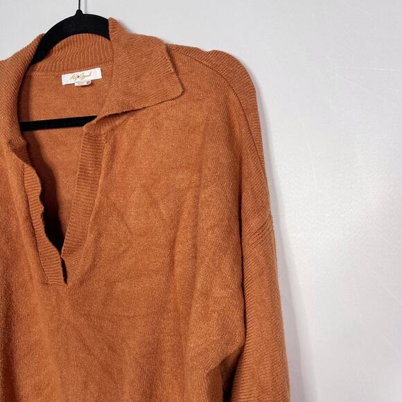 Poof Apparel Large L Rust Orange V Neck Collared Sweater Pullover Cotton Stretch - Picture 3 of 8